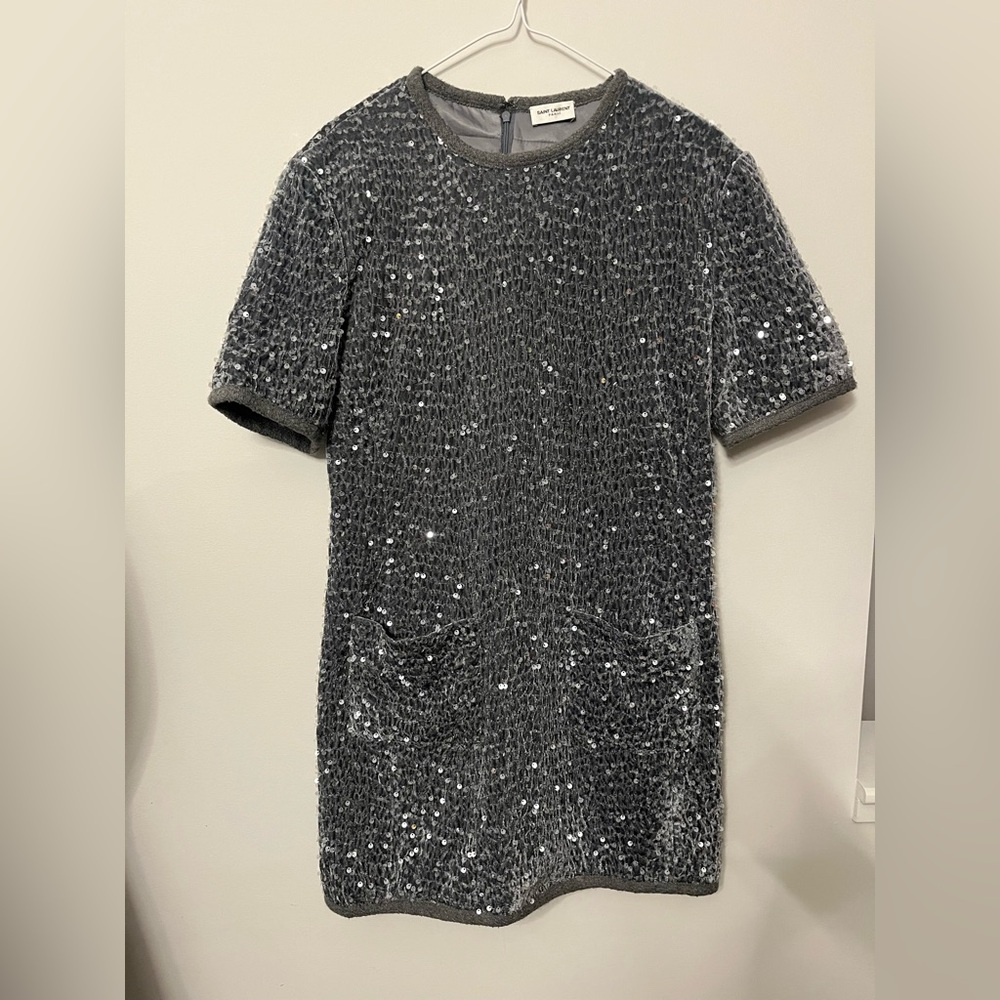 Saint Laurent 2021 Gray silver sparkly Sequin Top - Picture 1 of 6